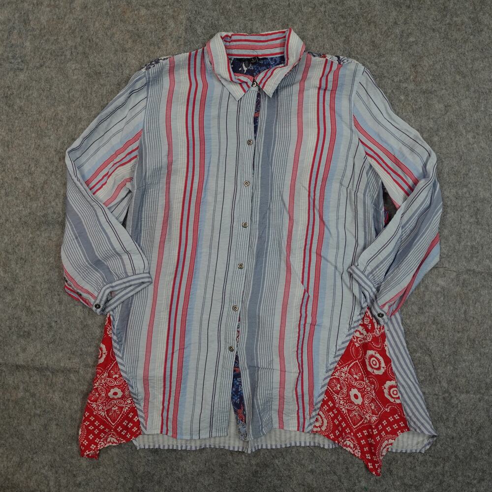 John Mark Top Womens Large Button Front Tunic Pat… - image 1